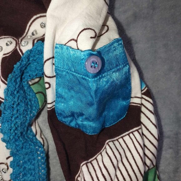 Forbidden Women M Artsy Multicolored Light Hoodie Shirt Sheer Beaded Long Sleeve - Picture 4 of 7